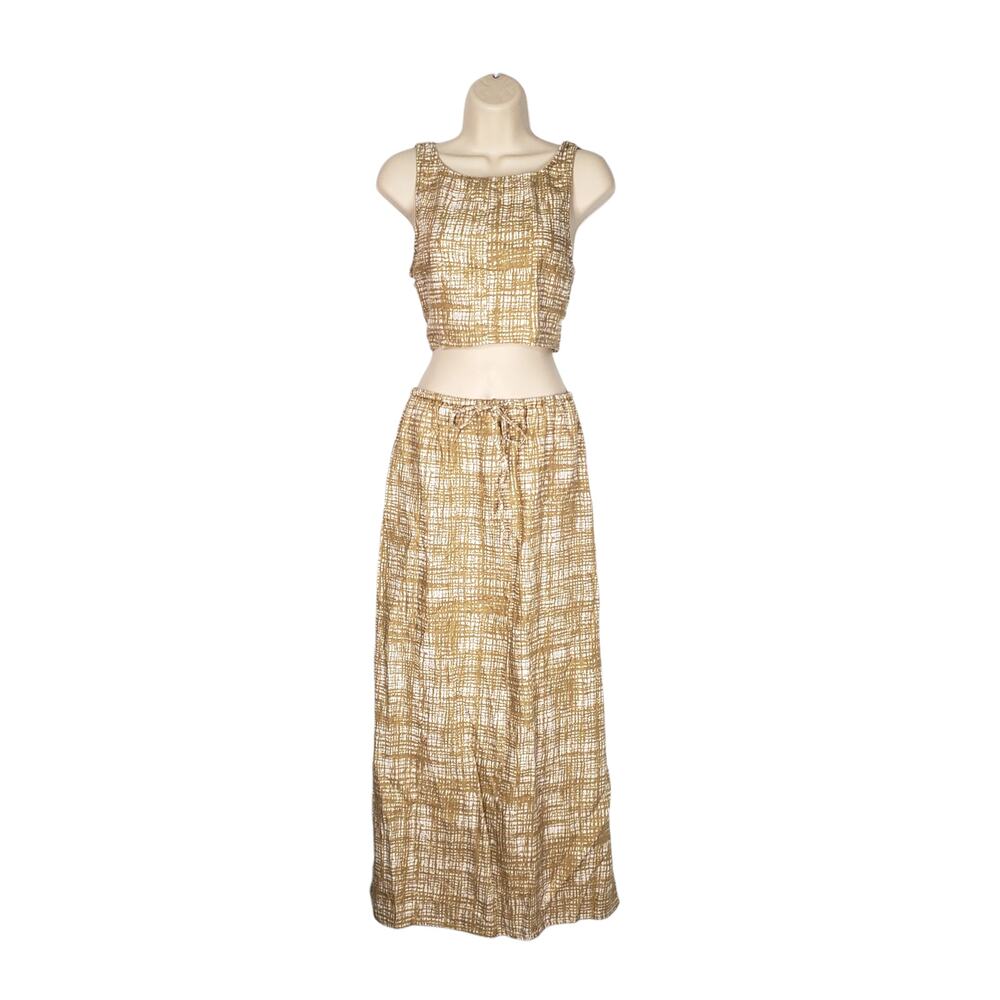 Reformation Amir Two Piece Skirt Set Tan Beige 100% Linen Back Slit Size Medium - Picture 5 of 15
